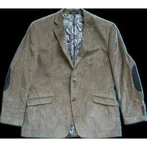 Adolfo Blazer Jacket Mens 44R Brown Corduroy Elbow Patch Two Button Paisley